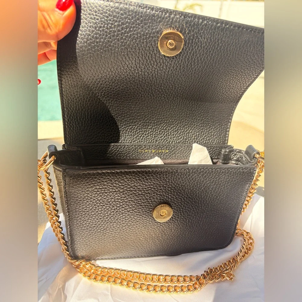 NWT Tory Burch Olivia Shoulder Crossbody Leather Mini Bag Black with Gold Chain - Picture 9 of 17